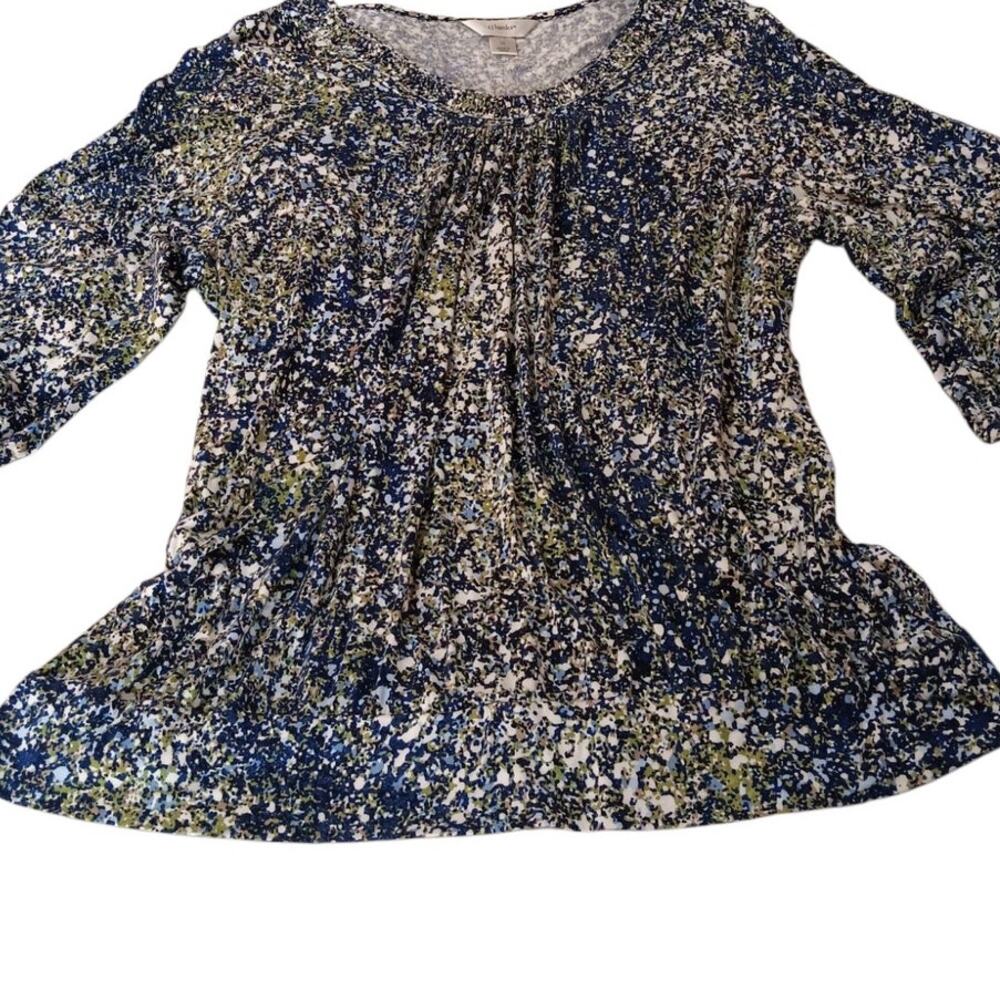 CJ BANKS Stretchy Peasant Top 1X Gathered‎ Ditsy Print Artsy Comfort Casual Work